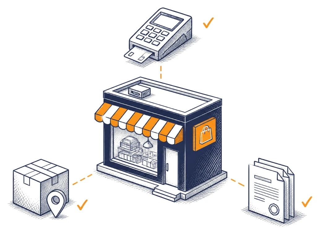 Ilustración: tienda online con pagos, envíos y facturación incluidos