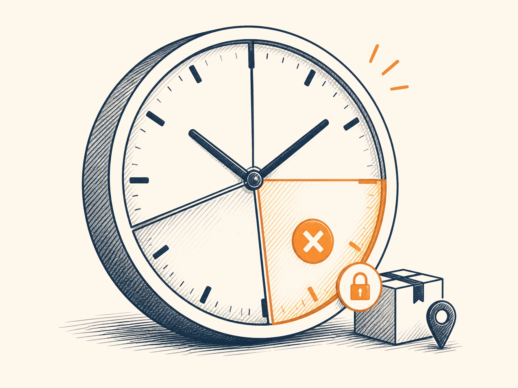 Ilustración: reloj con franjas horarias de entrega, una agotada