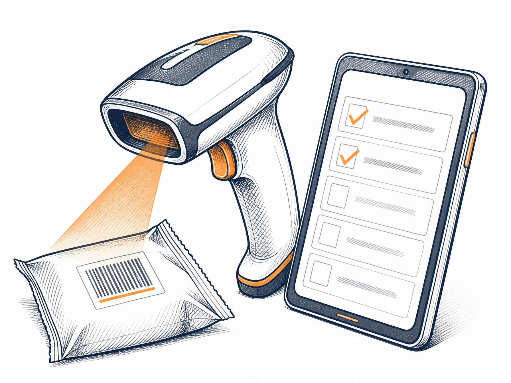 Ilustración: pistola de picking y tablet para preparar pedidos